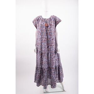 Chufy Womans Sai Tunic Midi Dress M Blue Kaftan Style Cotton Silk Blend NWT